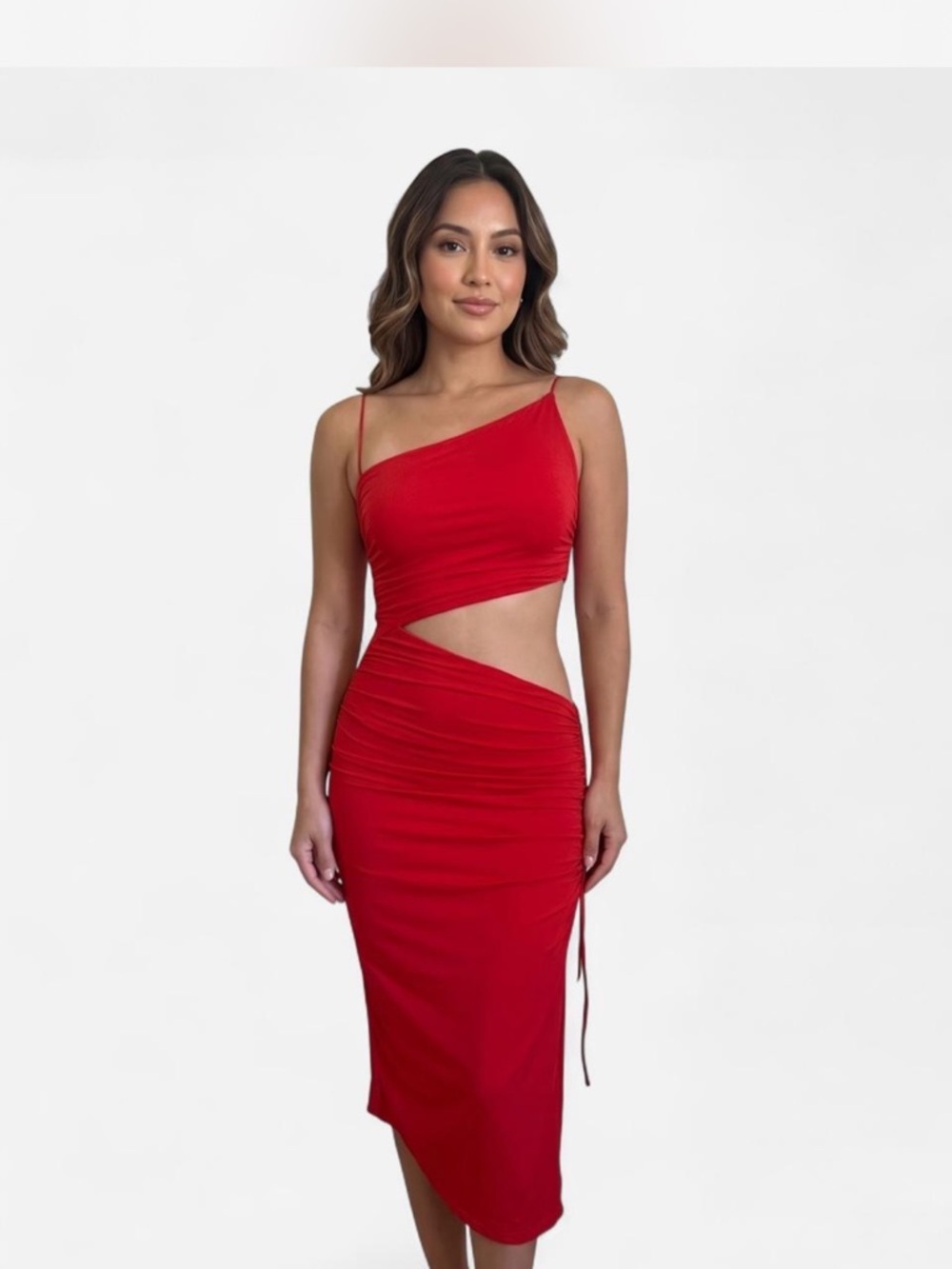Zara Red One-Shoulder Cutout Midi Dress